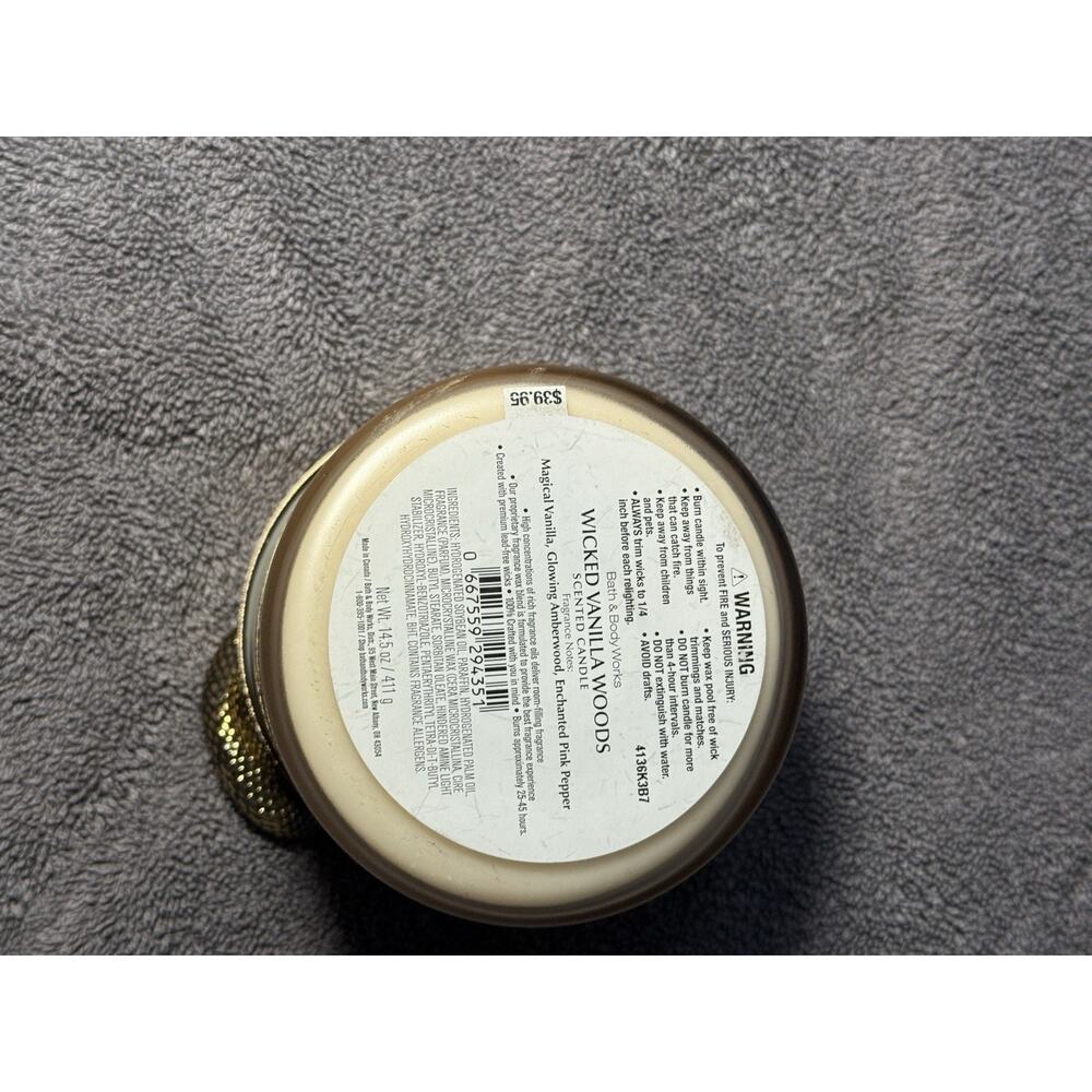 NEW Bath & Body Works Wicked Vanilla Woods 14.5 Oz 3 Wick Candle Snake Lid - Picture 3 of 3